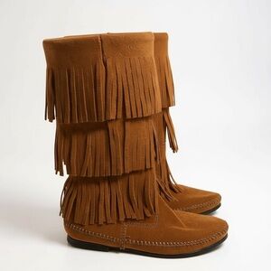 Minnetonka Brown Fringe Moccasin Boots